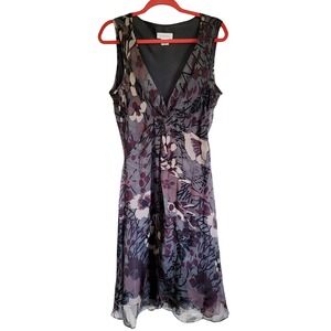Calvin Klein 16 Sleeveless Sheath Pencil Dress Gray Purple Vintage 100% SILK